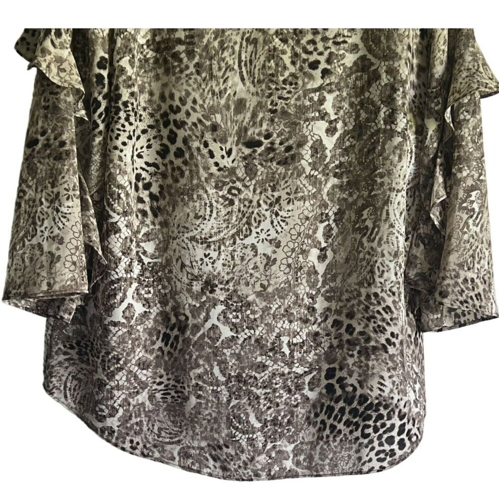 Chicos Womens Animal Floral Print Ruffle Sleeve Top Chicos Size 2 Lightweight - Picture 3 of 7